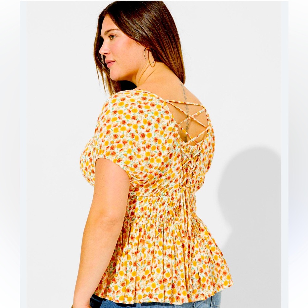 TORRID Washable Crinkle Gauze Cris Cross Back Top